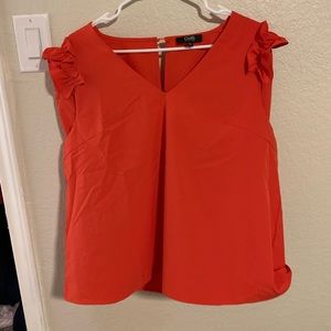 Red Short Sleeve blouse with flowers on arm